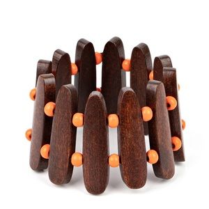 Wood Bracelet with Orange beads